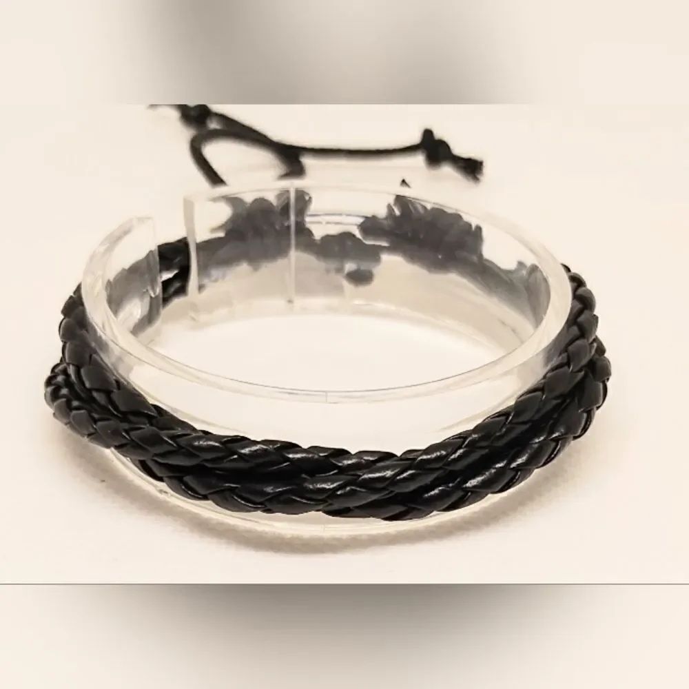 Men's bracelet leather‎ braided black new e25